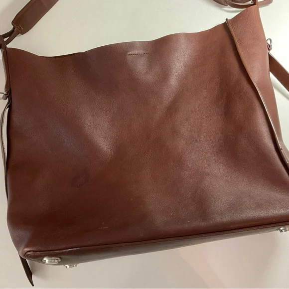 ALL SAINTS Leather Tote Paradise North/South Shoulder Bag Brown Cow Authentic - Picture 6 of 16